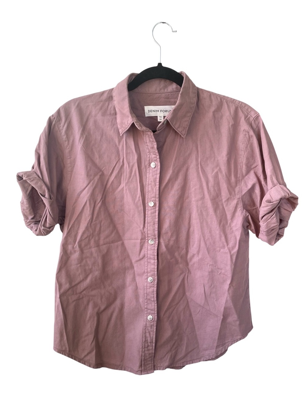 Aritzia Denim Forum Jane Relaxed Button-Up Blouse in Mauve Shade Dye